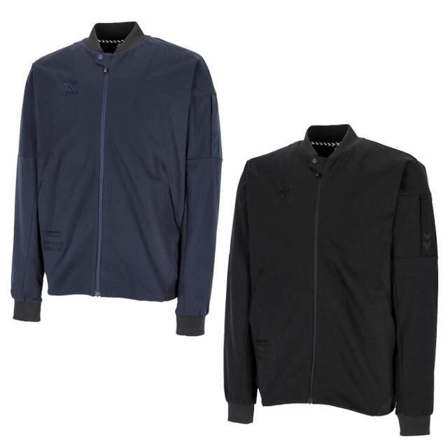 ヒュンメル サッカー フットサル HMP ボンバージャケット フルジップ ジップアップ ジャケット ストレッチ ネイビー ブラック HAW2176