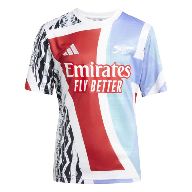 アディダス サッカー ジュニア レプリカウェア アーセナル プレマッチ ジャージー 半袖 スカーレット ホワイト adidas2025SS KTJ77-JE7565