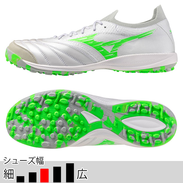 ミズノ フットサル ターフシューズ モレリアネオ SALA β JAPAN TF ホワイト ネオングリーン 人工芝 【Mizuno2025Q1】 Q1GB251037