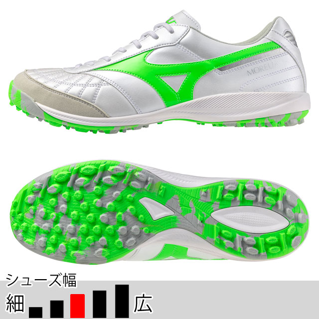 ミズノ フットサル ターフシューズ モレリア SALA JAPAN TF ホワイト ネオングリーン 人工芝 「mizuno2025Q1」 Q1GB251137