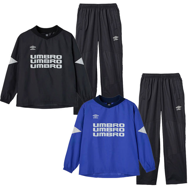アンブロ サッカー フットサル ジュニア NAGAMOCHI ピステトップ ピステパンツ 上下セット セットアップ ブラック ブルー UF5SWB30J-UF5SPZ30J